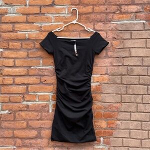 Boden Black Cotton Ruched Mini Dress